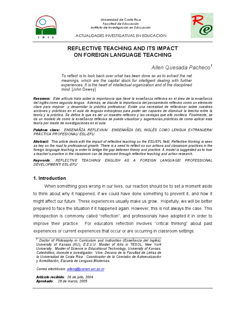 Reflective Teaching in ESL/EFL Education | PDF | Reflective Practice ...