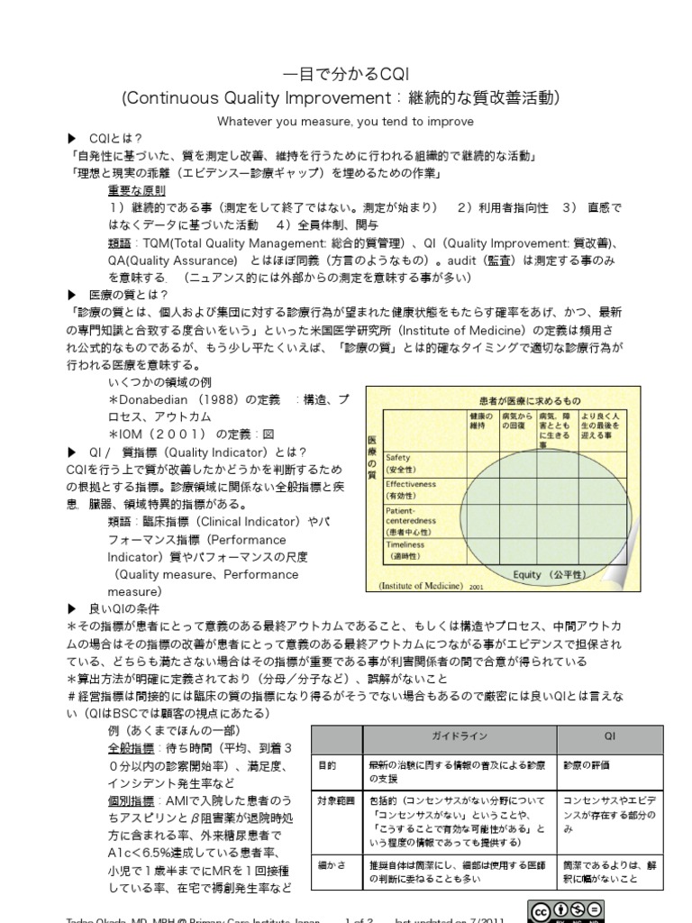 CQI Continuous Quality Improvement) (One Pager) | PDF