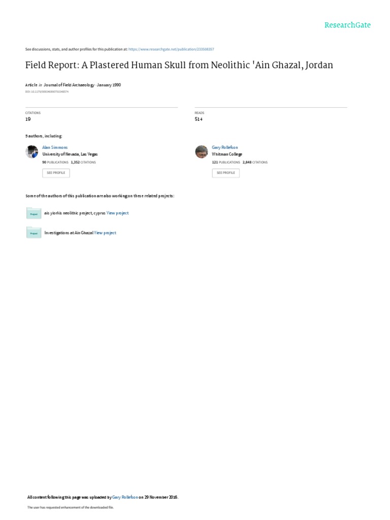 Field Report A Plastered Human Skull From Neolithic #39 Ain Ghazal Jordan