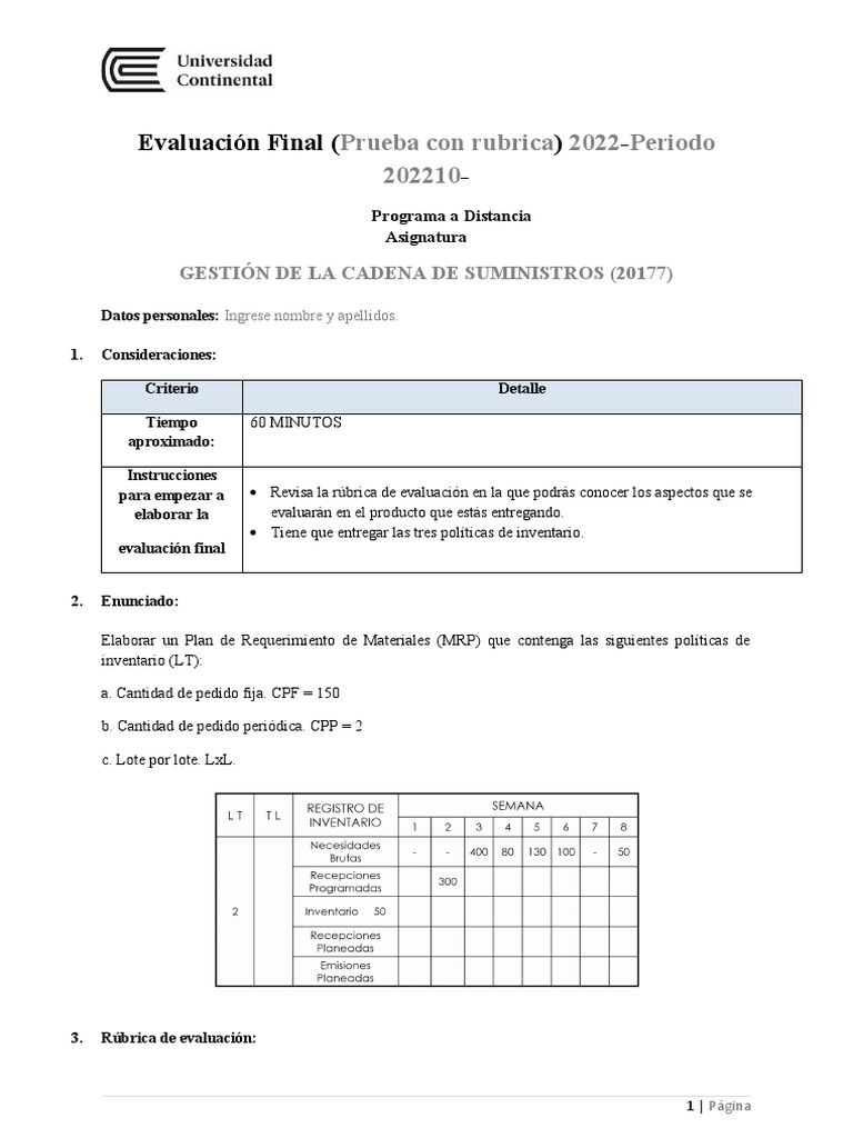 Eval. Final-Gestión de La Cadena de Suministros | PDF | Informática