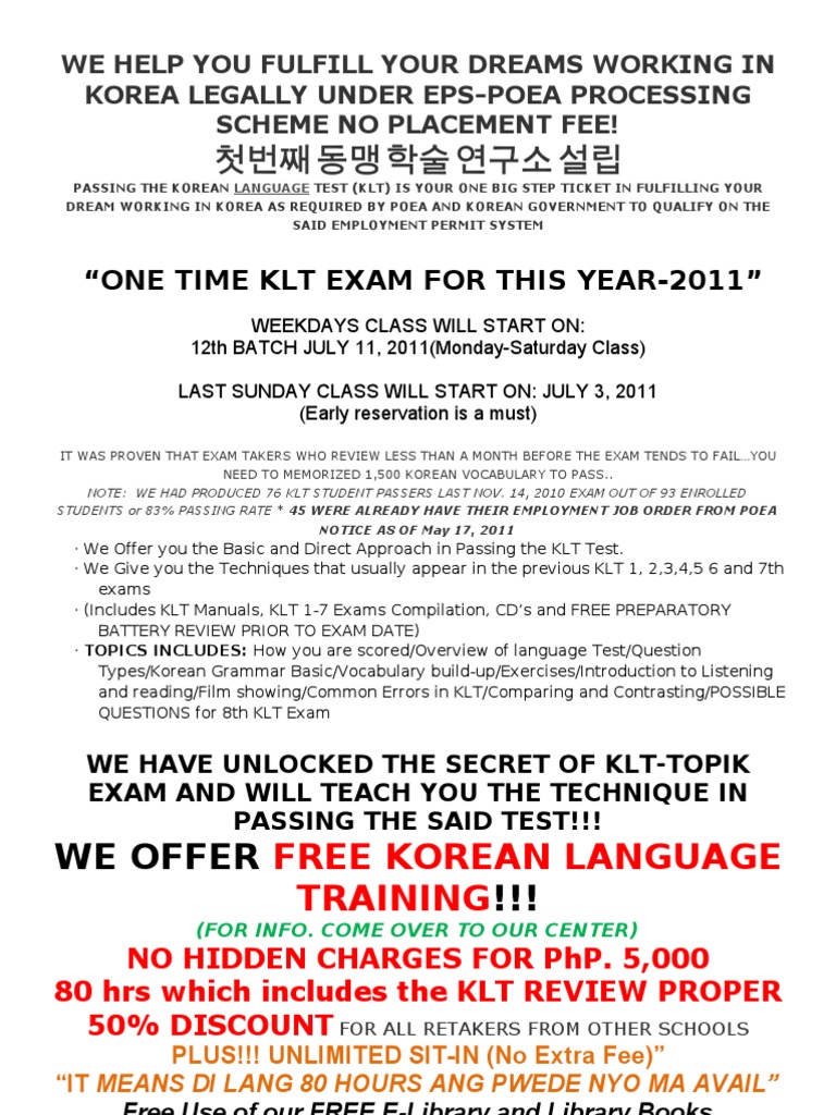 Korean Language Training for OFWs | PDF | Career & Growth