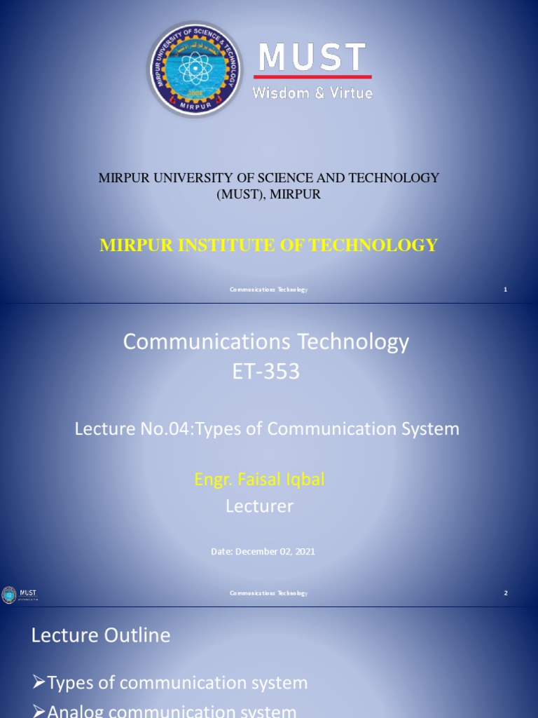 ET 353 Lecture 04 Types Of Communication System PDF Digital