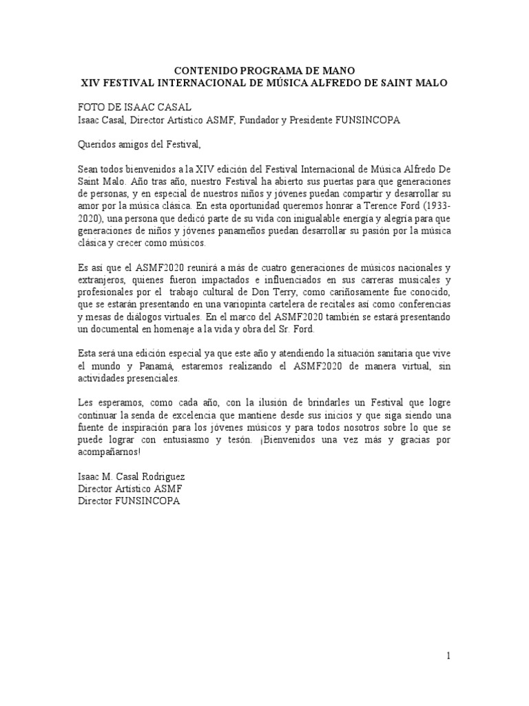 Contenido Programa de Mano | PDF | Sinfonía | Panamá
