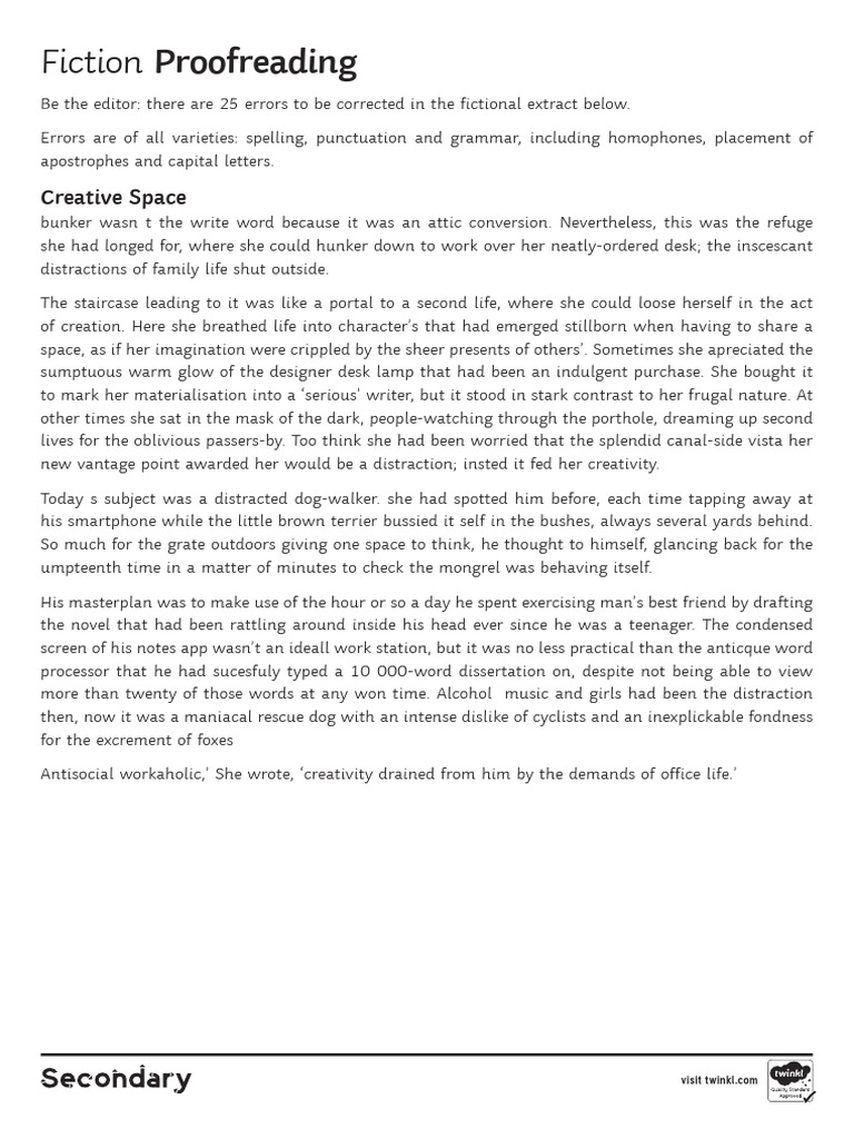 Fiction Proofreading Exercise Guide | PDF | Writing