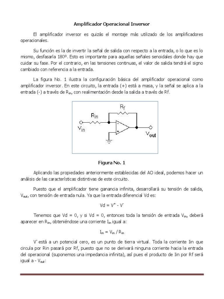 Amplificador Operacional Inversor: Ganancia y Funcionamiento | PDF ...