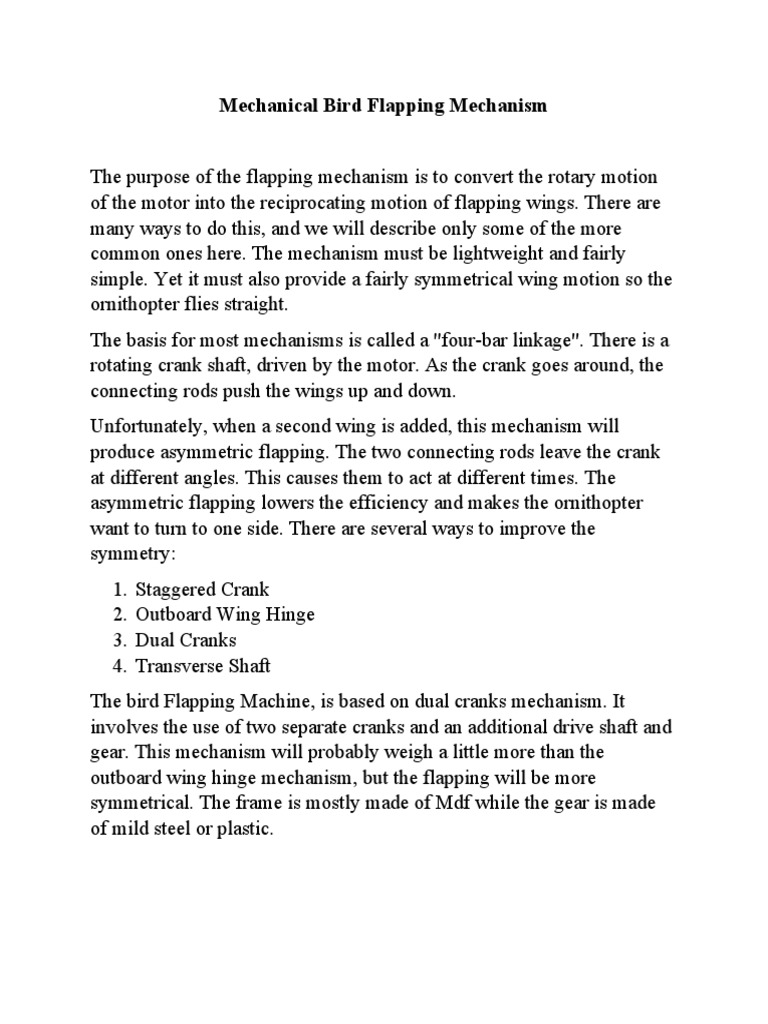 Mechanical Bird Flapping Mechanism | PDF