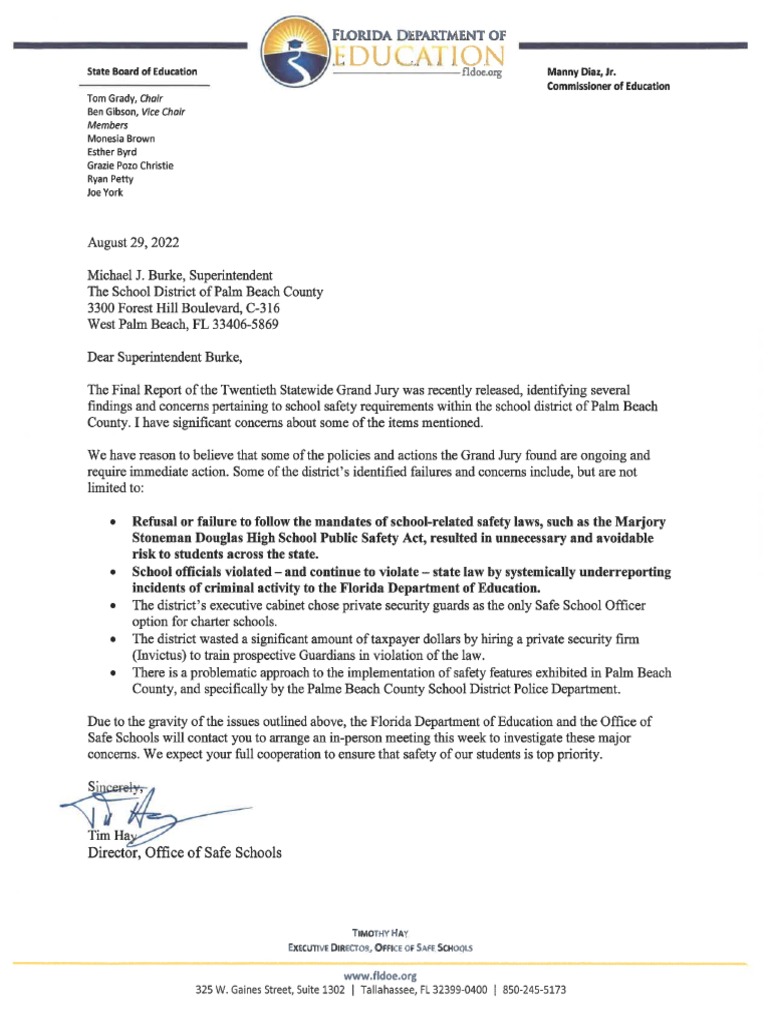 Florida Department of Education Letter PDF