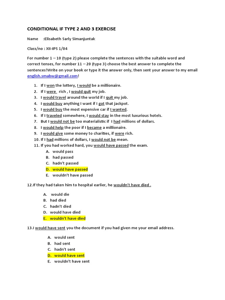 Conditional If Type 2 and 3 Exercise | PDF