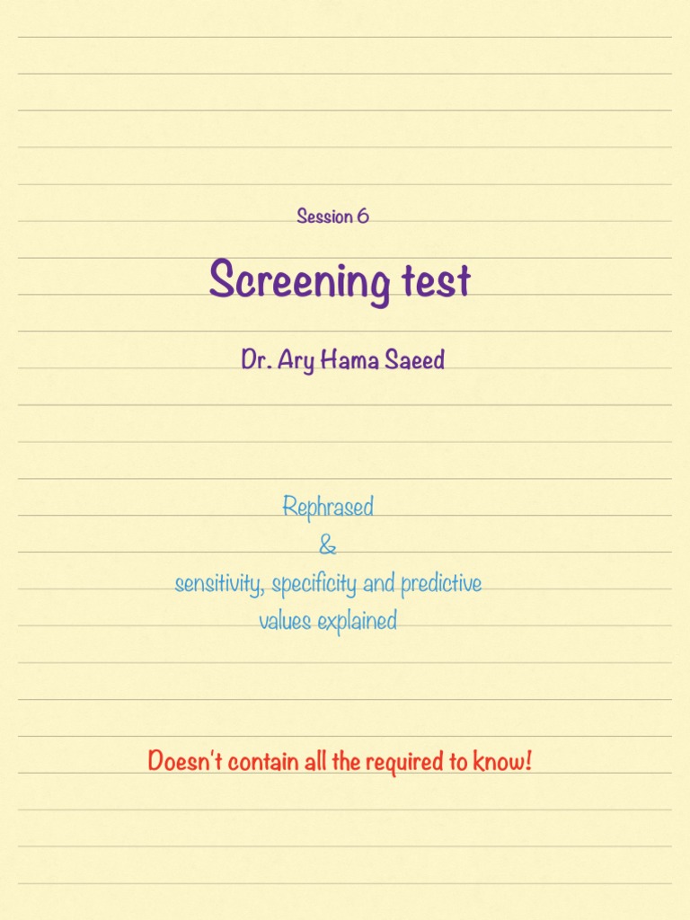 Understanding Screening Tests and Metrics | PDF | Sensitivity And ...