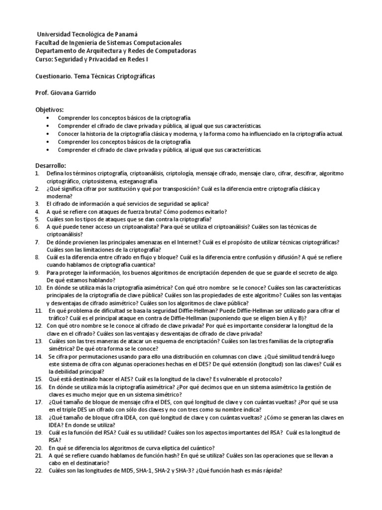 Cuestionario sobre Criptografía Pública | PDF | Clave (criptografía) | Criptografía