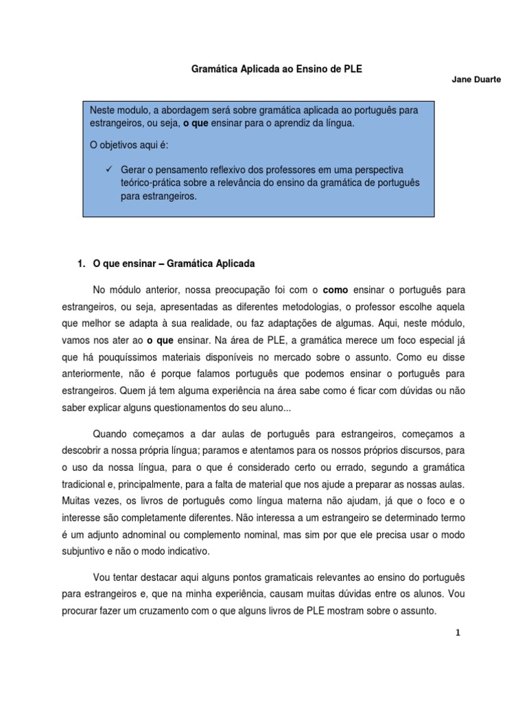 Gramática para Ensino de PLE | PDF | Gramática | Português (idioma)