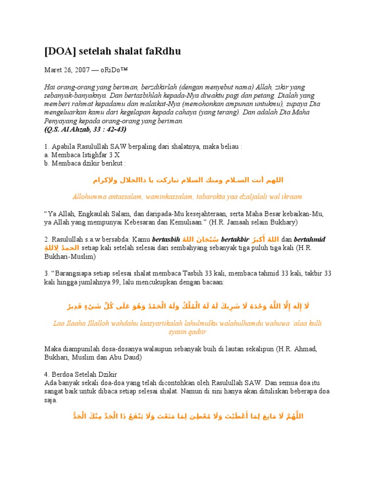 Doa Setelah Salat