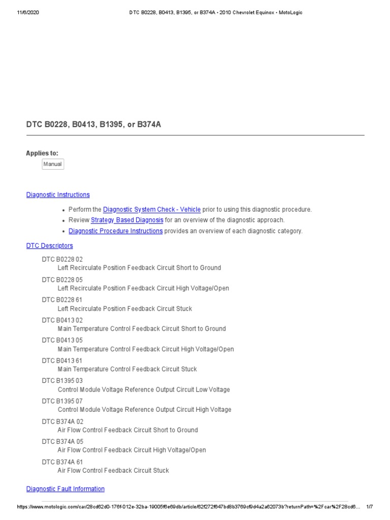 DTC B0228, B0413, B1395, or B374A: Applies To | PDF | Electrical ...