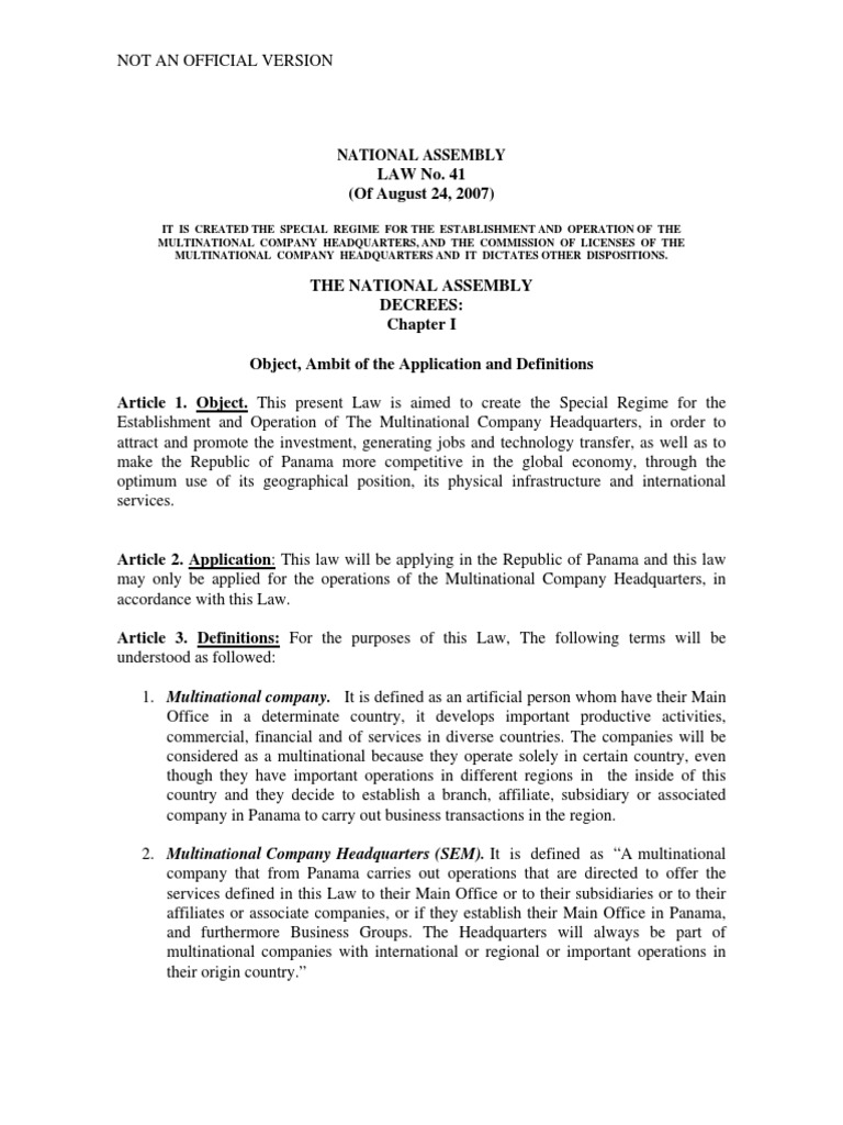 Establishing Panama as a Competitive Hub Analysis of Law Creating the Special Regime for