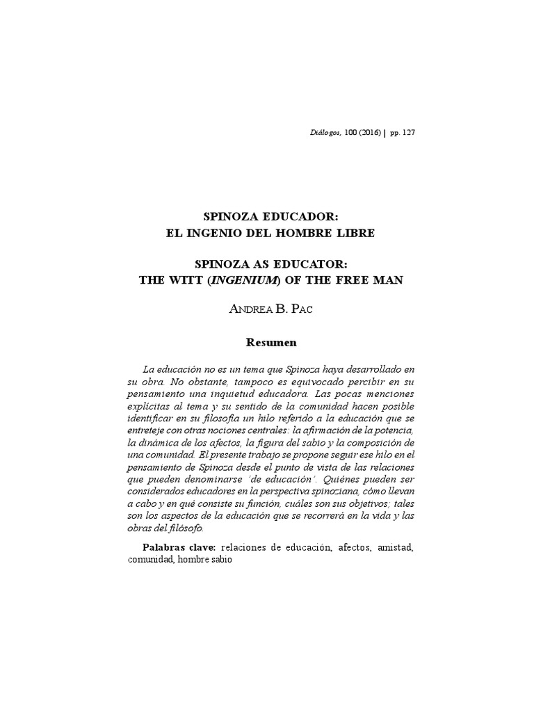 Andrea Pac - Spinoza Educador - El Ingenio Del Hombre Libre | PDF ...