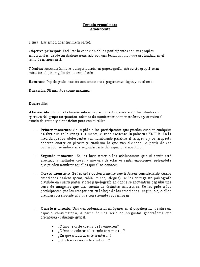Terapia Grupal: Emociones en Adolescentes | PDF | Las emociones ...