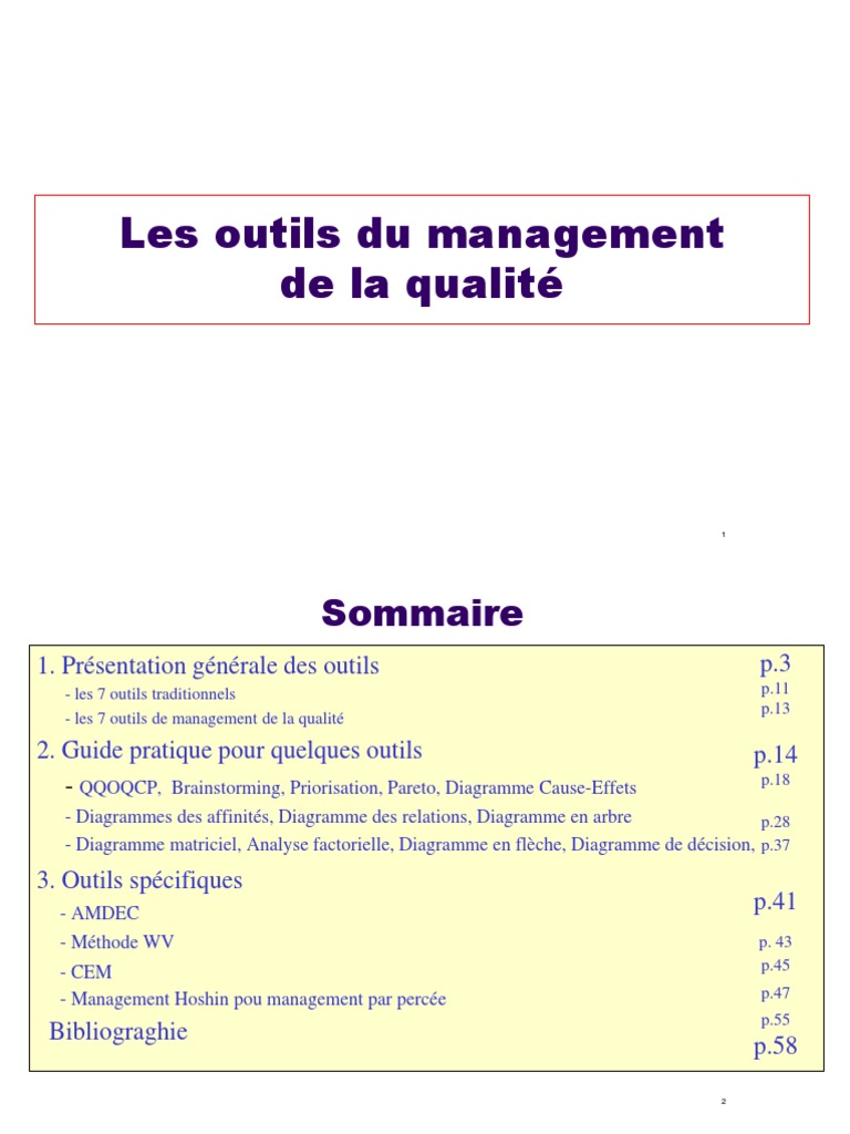 Outils de Management de la Qualité | PDF | Réflexion | Management de la ...
