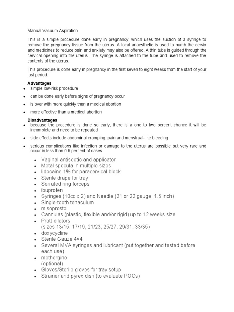 Manual Vacuum Aspiration PDF Cervical Cancer Health Sciences