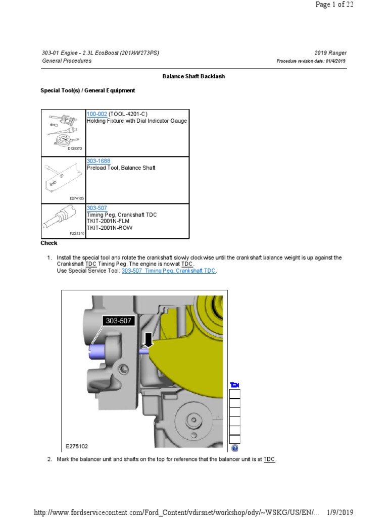 30301 2.3L EcoBoost General Procedures Balance Shaft Backlash Download Free PDF Gear