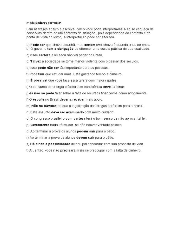 Modalizadores Exercicios | PDF
