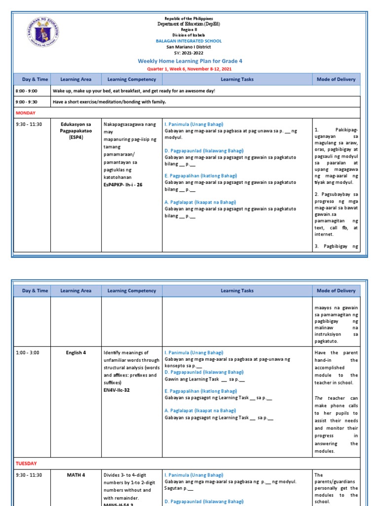 Grade 4 All Subjects WHLP Q1 W6 PDF