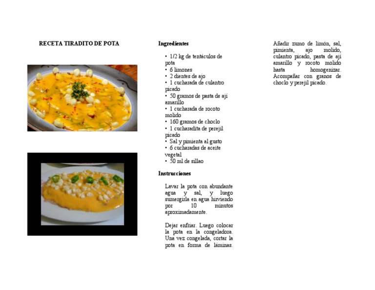 Receta Tiradito de Pota | PDF