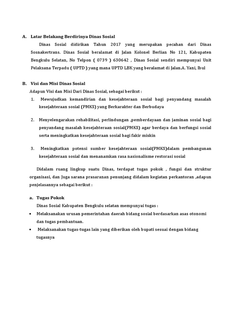 Latar Belakang Berdirinya Dinas Sosial PDF