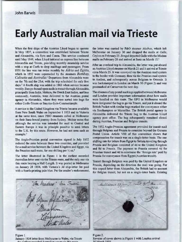 Early Australian Mail via Trieste | PDF | Social Science | Travel