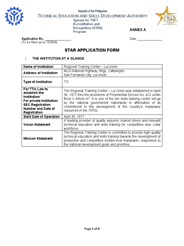 STARApplicationForm final masonry PDF Vocational Education Business