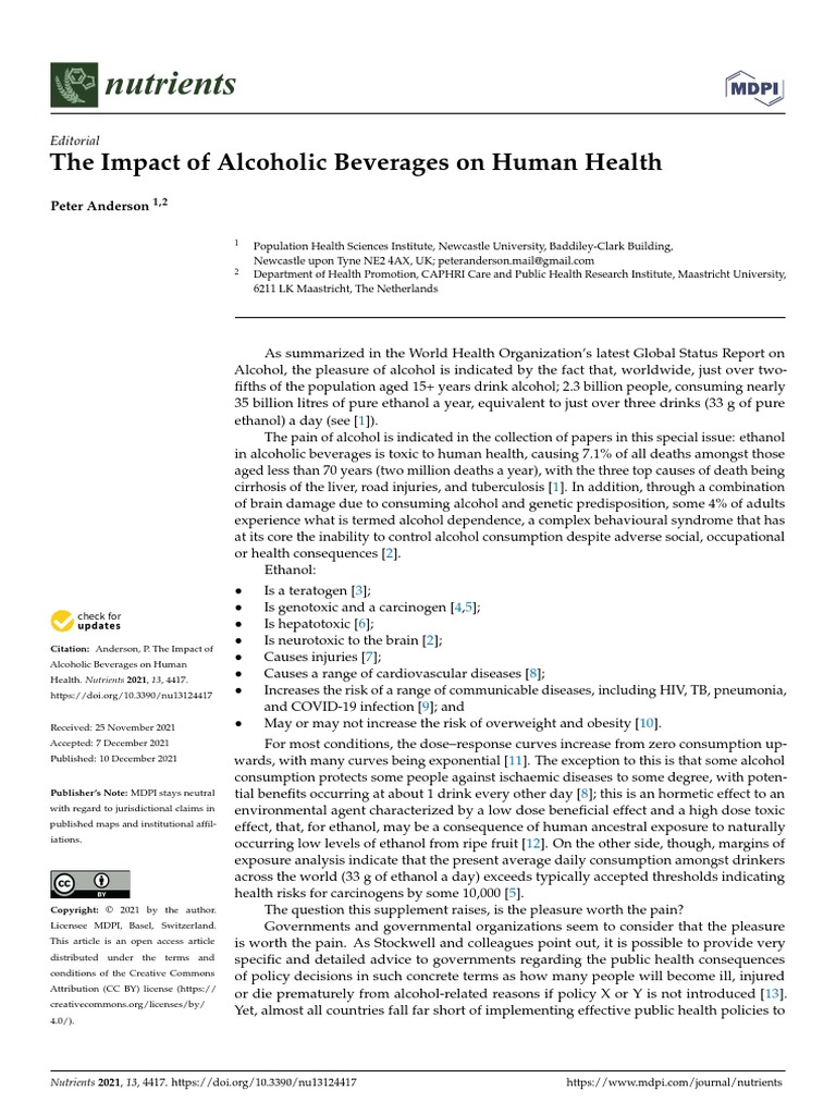 The Impact of Alcoholic Beverages On Human Health PDF Alcoholism