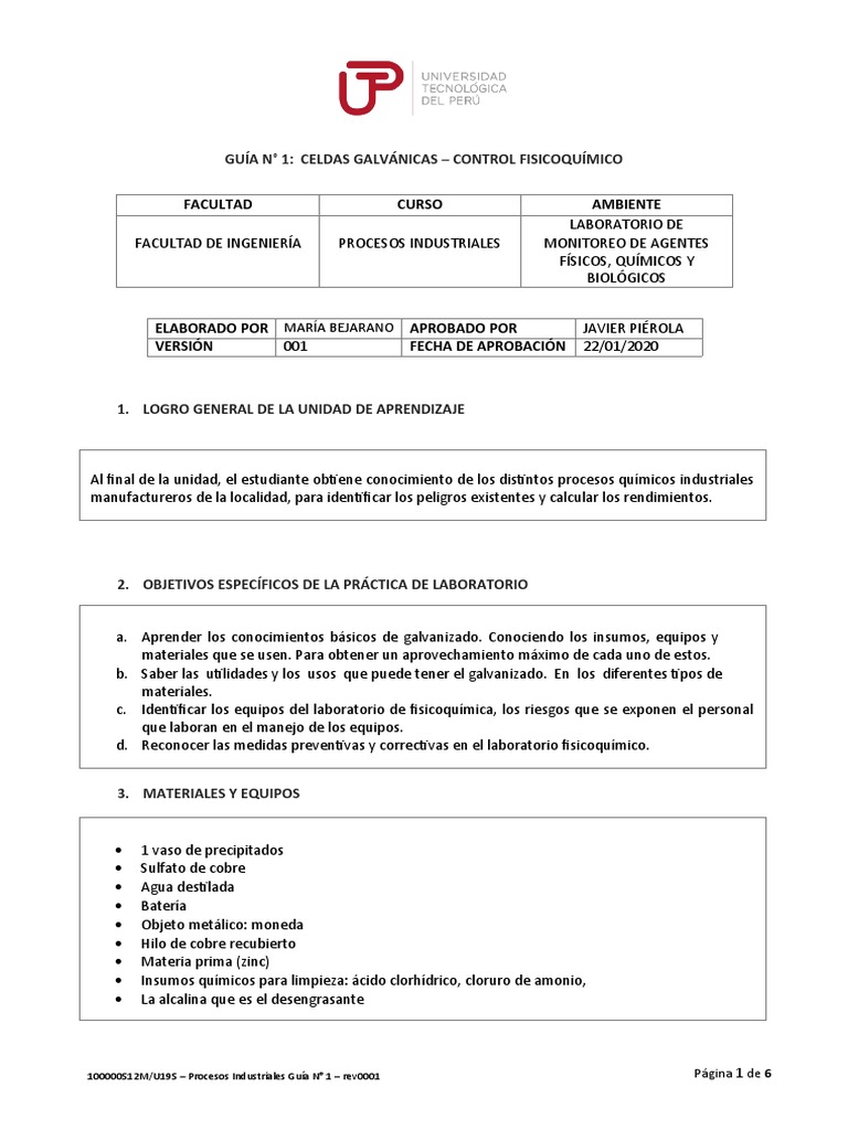 Laboratorio Procesos Industriales UTP | PDF | Redox | Electroquímica