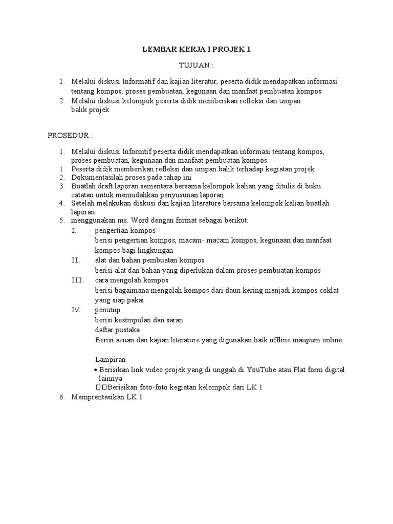 LEMBAR KERJA PROJEK I (1) | PDF