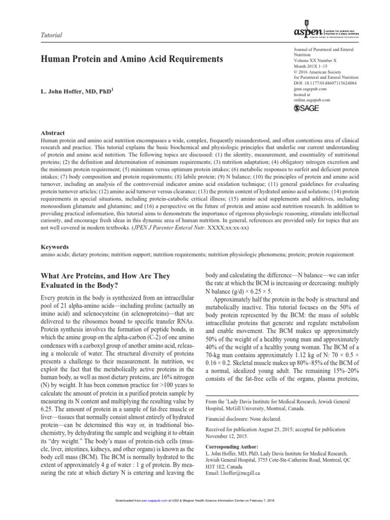 Human Protein and Amino Acid Requirements PDF