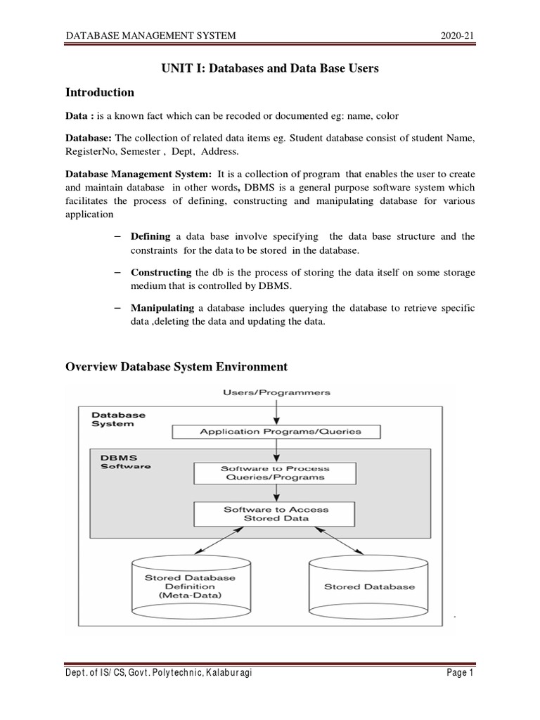 UNIT I Database Study Material PDF Databases Conceptual Model
