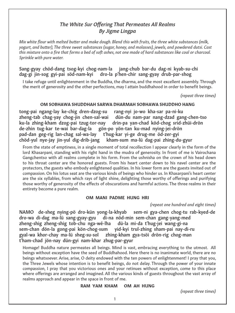 White Sur Offering Instructions | PDF | Deities | Mantra