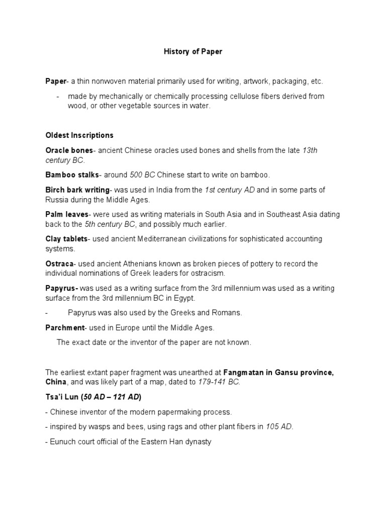 History of Paper PDF Paper Papermaking