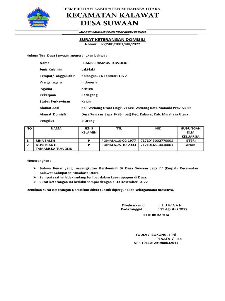Contoh Surat Keterangan Domisili | PDF