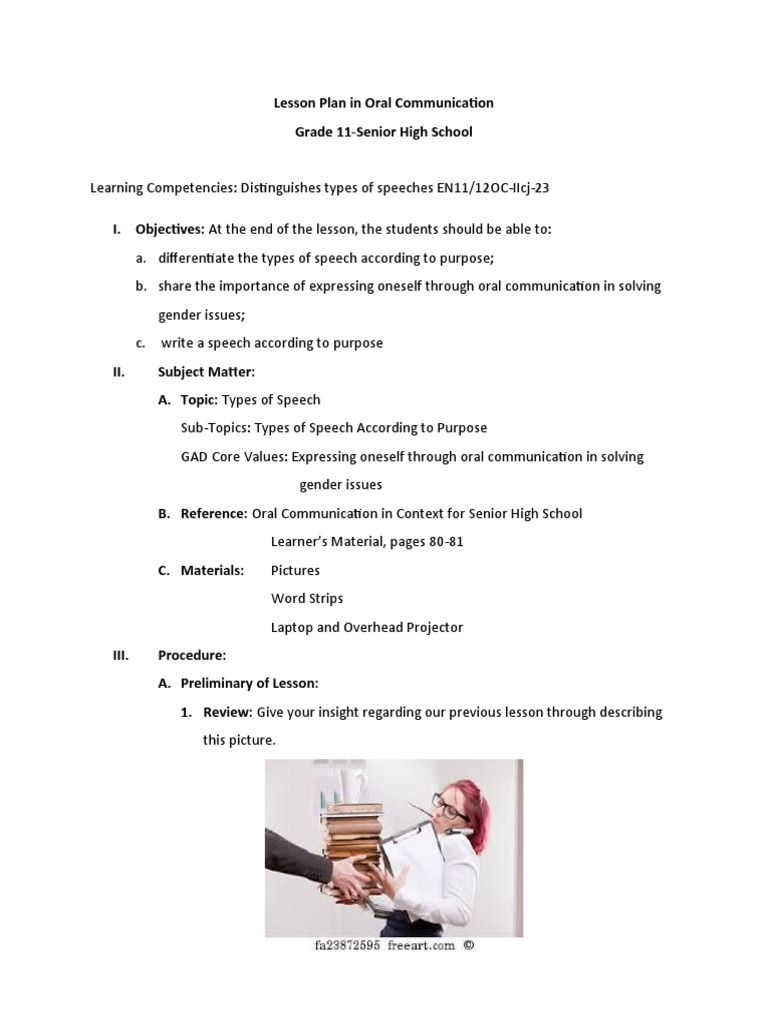 Types of Speech in Oral Communication | PDF | Lesson Plan | Credibility