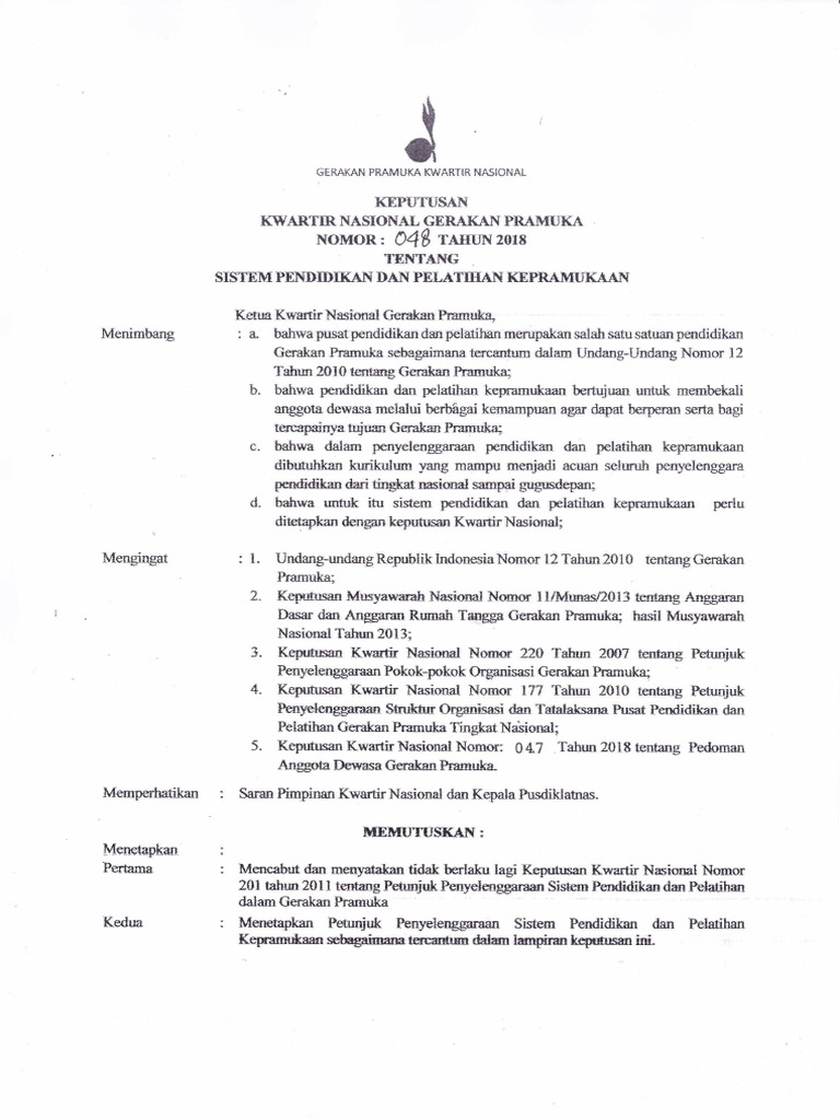 Sk 048 2018 Sisdiklat Kepramukaan Pdf Karier Perkembangan