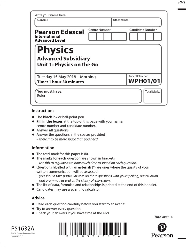 June 2018 Ial Qp Unit 1 Edexcel Physics A Level Pdf Force