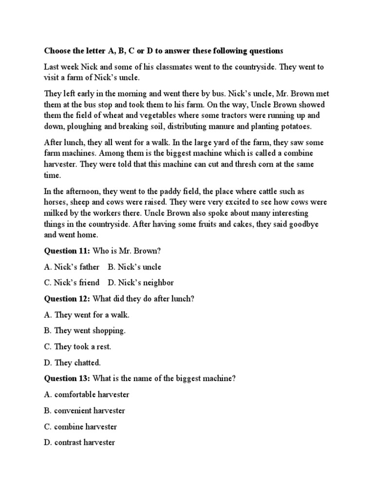 Choose the letter a b c or d to answer these following questions
