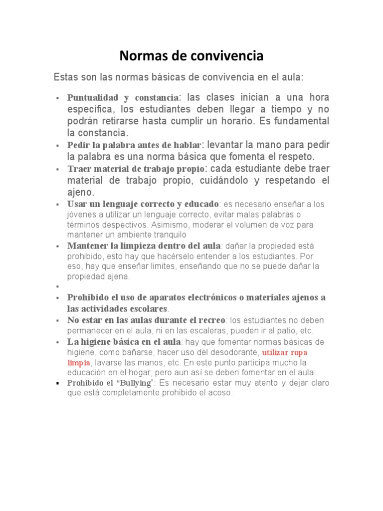Normas de Convivencia en el Aula | PDF | Crecimiento personal y profesional
