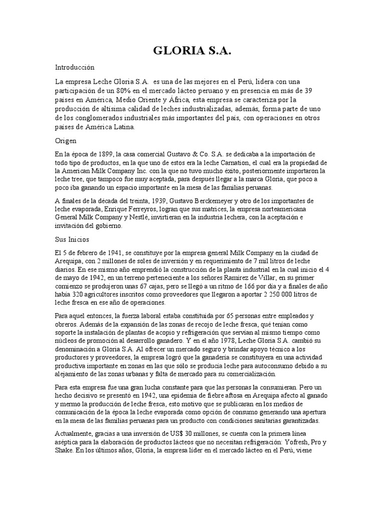 La historia y evolución de Gloria S.A., la empresa líder en el mercado