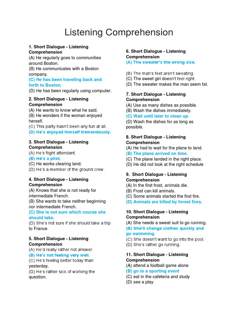Reading Comprehension Skills Pdf