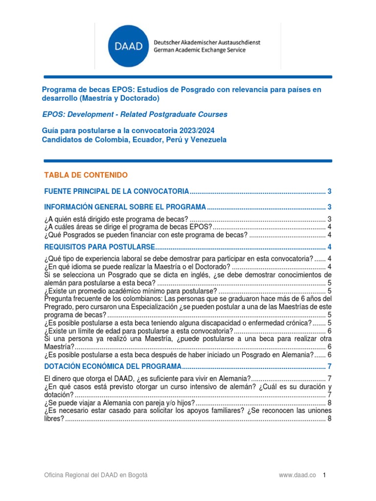 Becas DAAD EPOS 2023-2024: Guía de Postulación | PDF | Alemania ...