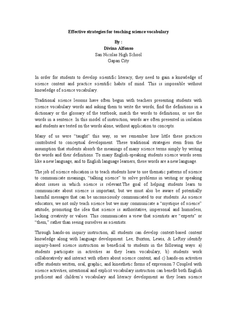 Strategies for Teaching Science Vocabulary | PDF | Teaching Method ...