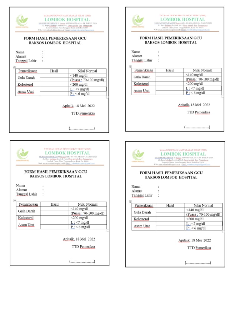 Form Hasil Pemeriksaan Gcu | PDF