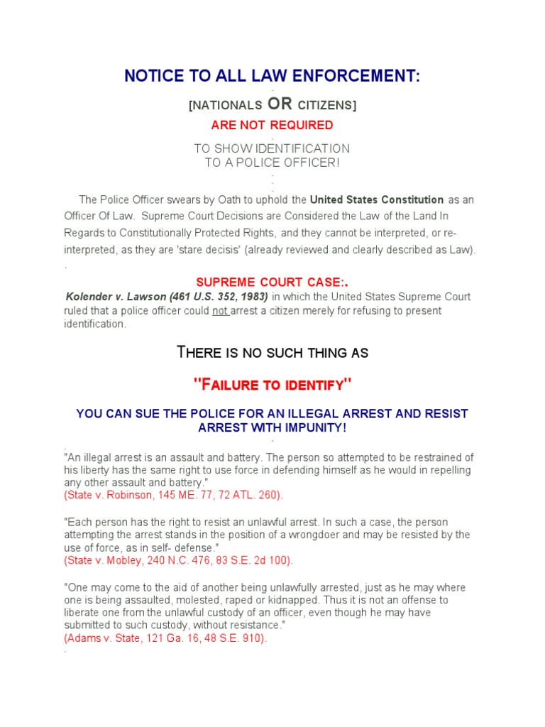 Notice To All Law Enforcement PDF Lawsuit Jury Trial