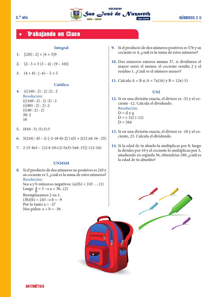 Ejercicios de Aritmética para 2° Año | PDF | División (Matemáticas ...
