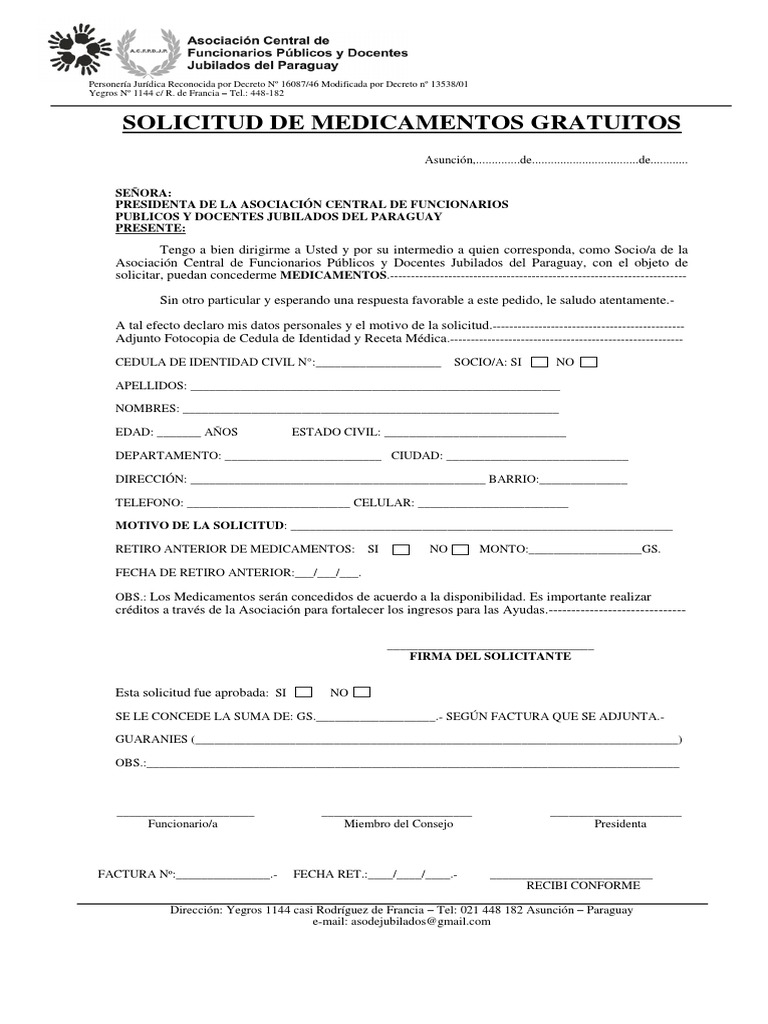 Solicitud de medicamentos nuevo formato pdf
